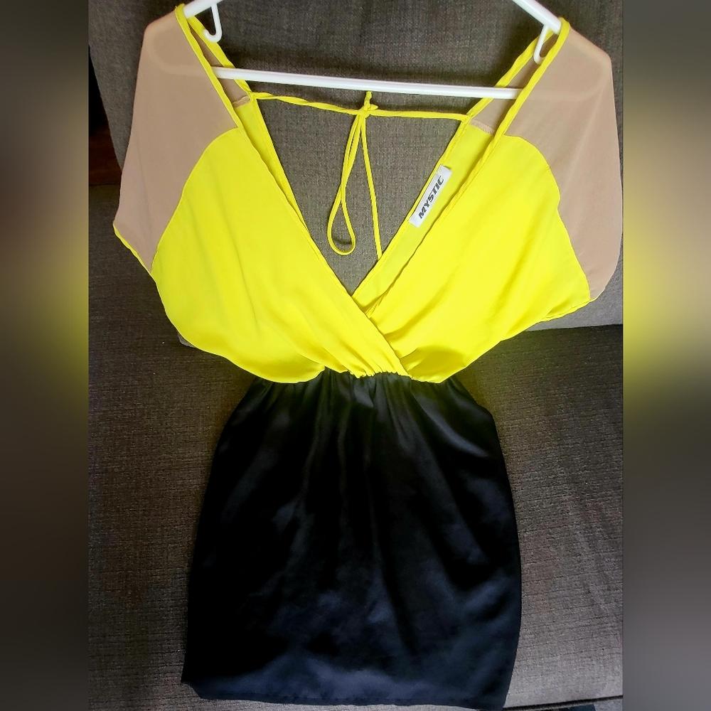 Mystic Vibrant Yellow Dress with Deep V- Size Medium
